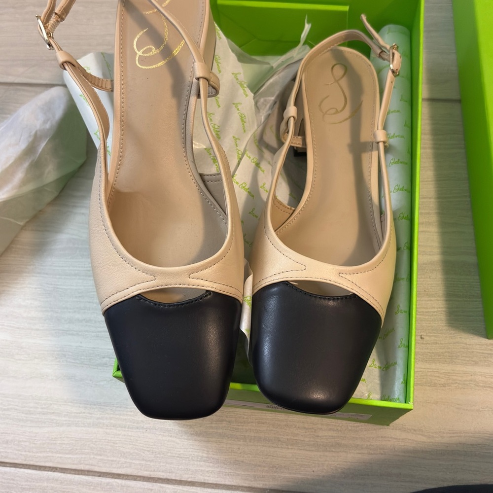 Sam Edelman Beige and Black Slingback Heels
